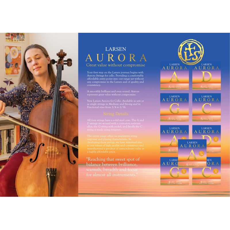 LARSEN Strings Aurora Cello Strings Medium C 1/16 Medium