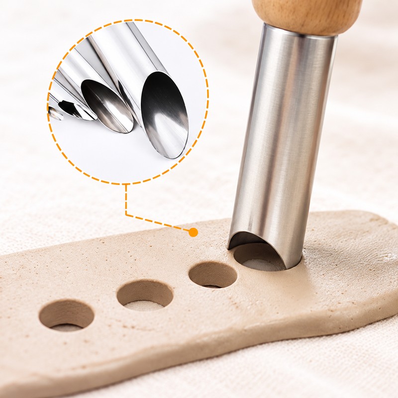4-Piece Circular Clay Hole Cutter Set with Wooden Handles