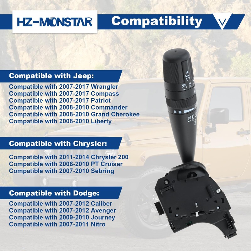 HZ-MONSTAR Turn Signal Switch Multifunction Control, Headlight Dimmer Switch Compatible