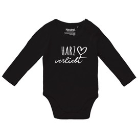 huuraa Baby Bodysuit Resin in Love Gift Unisex Long Sleeve Romper Size 62-80 Organic Cotton Fairtrade Resin Gift Idea, black