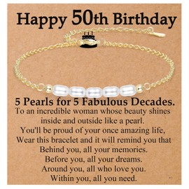 OAVOOK 50th Birthday Gifts for Her Pearl Bracelet for Women 50 Years Old Birthday Gifts Jewelry for Mom, Grandma, Wife, Bonus Mom