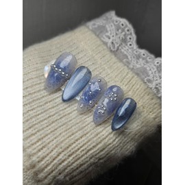hello.Blue Veil [Handmade Nail Tips] - Coffin Egg / hello.블루베일[수제네일팁] - 코핀에그