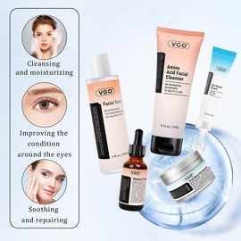 VGO 5-Step Skincare Routine: All-in-One Set Including Cleanser, Toner, Serum, Eye Cream, and Moisturizer.