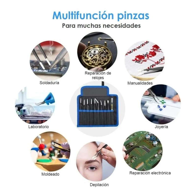 Kit Pinzas Antiestáticas Precisión Herramienta Electronica 10pz