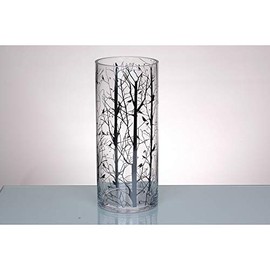 14" Clear Printed Branches Design Cylindrical Glass Vase
