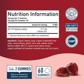 Adult Probiotic Gummies | 5 Billion CFU Adult Gummy Probiotics for Digestive Health & Immune Support* | Hardy Bacillus Subtilis Strain | Strawberry Flavor | Gluten-Free, Vegetarian | 60 Gummies