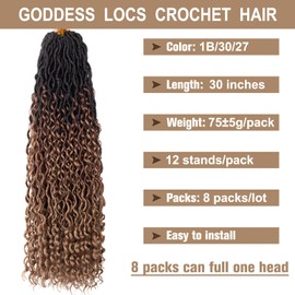 COOKOO 30 Inch 8 Packs Goddess Locs Crochet Hair Bohemian Faux Locs Crochet Hair for Black Women Pre Looped Boho Crochet Locs Synthetic Hair Extensions 1B/30/27#