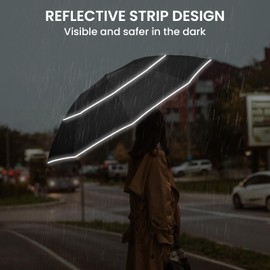 G4Free 54 Inch Windproof Inverted Umbrella with Reflective Stripe, Large Compact Reverse Golf Travel Umbrella for Rain 10 Ribs Double Canopy Automatic Open Close(Black)