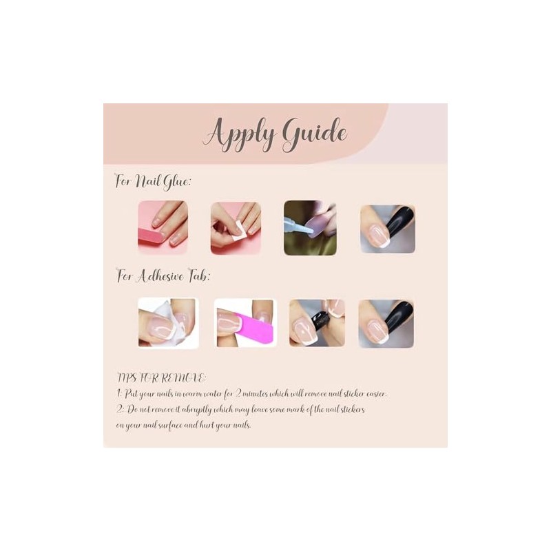 24 Pcs de Uñas Postizas a Presión,Uñas Postizas Cuadradas Cortas