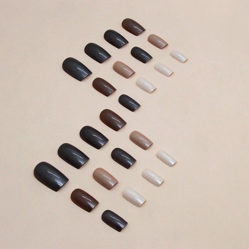 MERVF Medium Press on Nails Square Fake Nails Brown Squoval