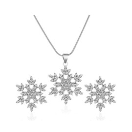 WLLAY Christmas Winter Holiday Women White Rhinestone Snowflake Pendant Necklace Stud Earrings Set Jewelry Gift for Women Teen Girls (silver)