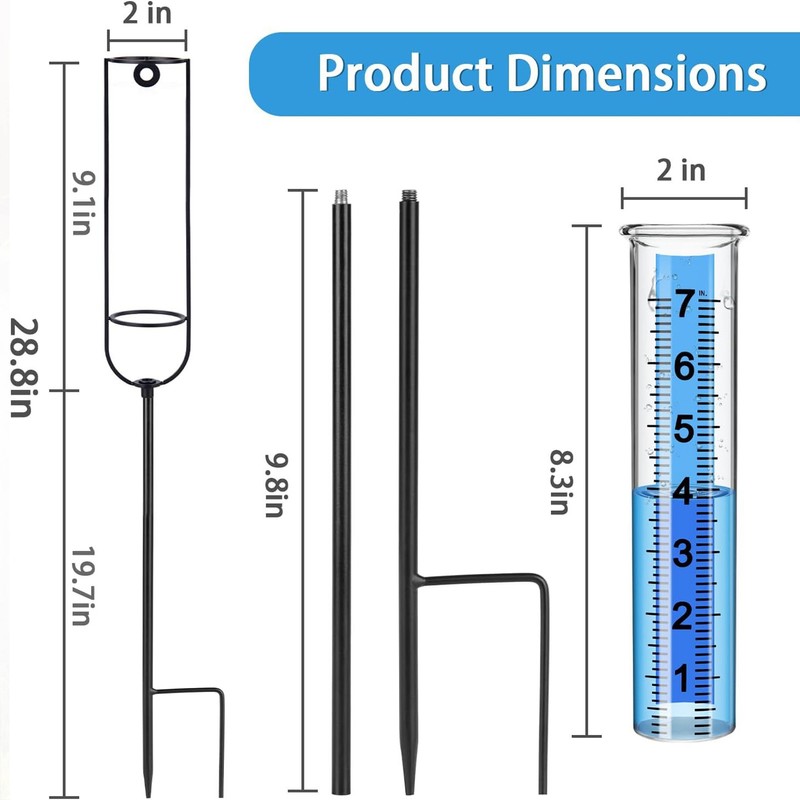 Rain Gauge 7 Inch Capacity Detachable Rain Measuring Gauge with