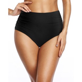 Holipick Women High Waisted Bikini Bottom Full Coverage Swim Shorts Tummy Control Swim Bottom, Solid Black, X-Large