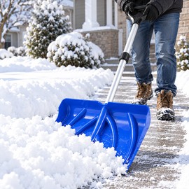 18-Inch Snow Shovel for Driveways and Walkways – Adjustable Aluminum Handle, Wide Reinforced Blade for Winter Snow Removal