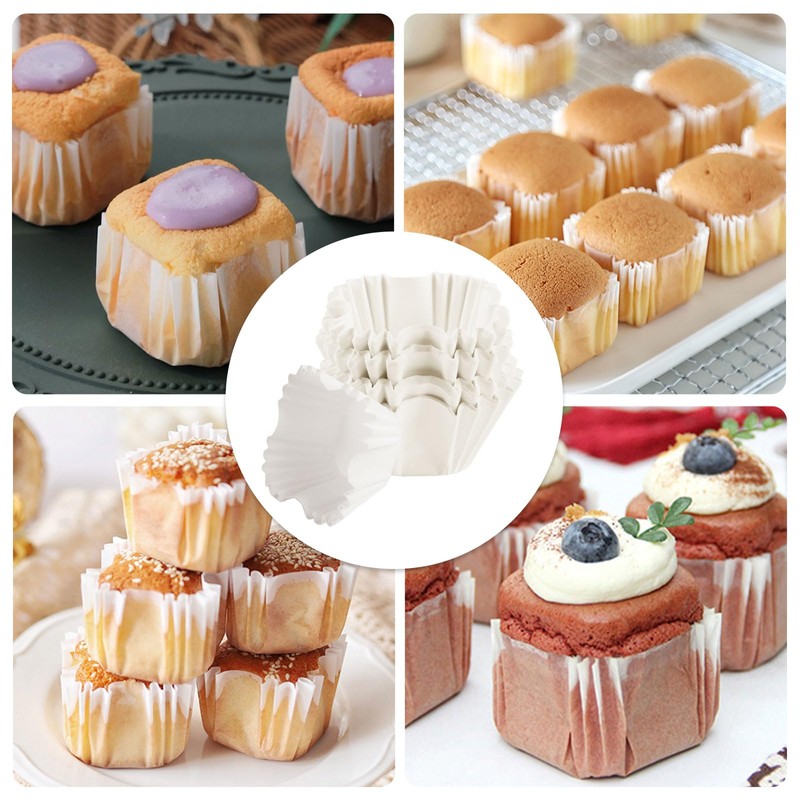 BRIOTA 100pcs Square Cupcake Liners, 2.4x1.7x1.6 Inch Cupcake Cases White,