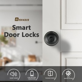 Buoan Fingerprint Door Lock, Smart Fingerprint Door Knob with Lock, Biometric Black Door Lock, Keyless Thumbprint Entry Door Lock for Bedrooms, Hotels, Apartments, Offices and Garages