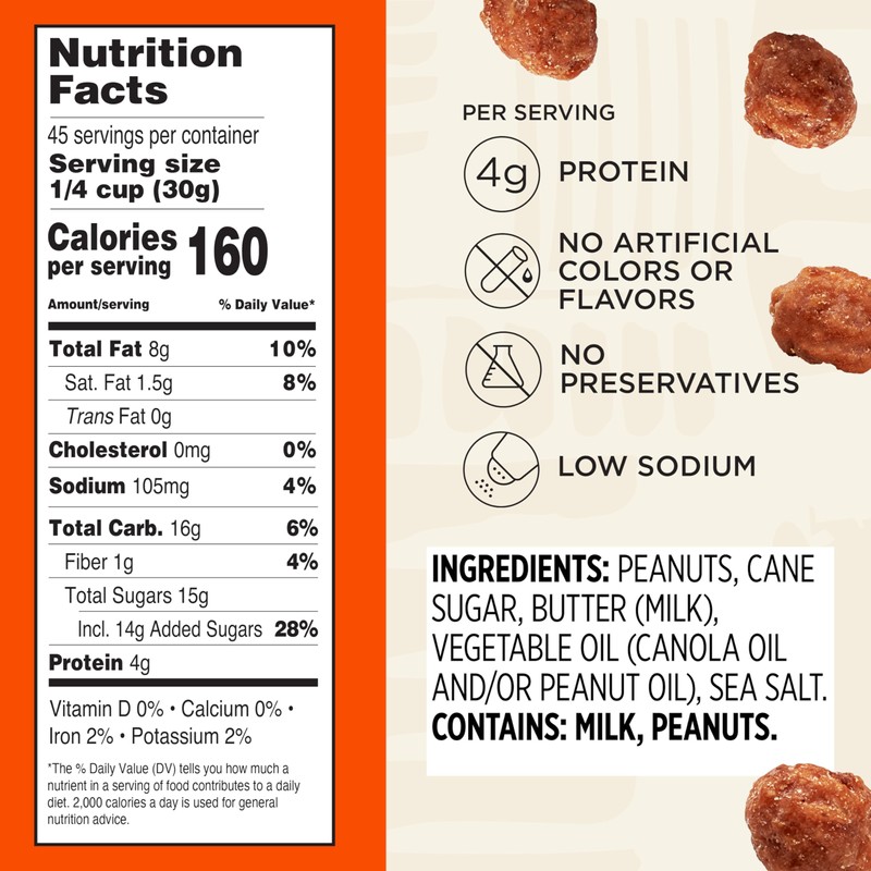 Snak Club Toffee Peanuts, Candied Peanuts with Praline Coat and