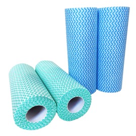 UKEENOR Disposable Dish Cloth Roll, J Cloths, Reusable Cleaning Cloth 200 Count Disposable Heavy Duty Dish Towels Reusable Kitchen J Cloth Quick-Dry 4 Rolls Blue and green