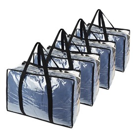 Pack of 4 40L Storage Bags, Transparent Bag for Duvets, Wardrobe Organiser, Clothing Storage, Clothes Bags with Zip, Plastic, Clothes Storage with Reinforced Handle