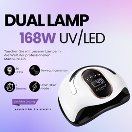 GASHIO® UV Lamp for Gel Nails - UV Lamp Nails - UV LED Lamp for Gel Nails - LED Nail Lamp - Nail Dryer LED - Nail Lamp with Timer and Sensor - Nail Dryer for All Nail Polishes 168 W Dual