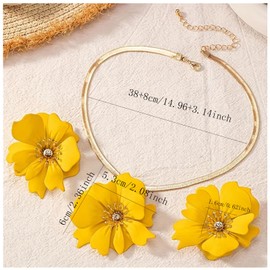 ZAHSY Floral Pendant Necklace and Earrings Set for Women - Yellow Flower Necklaces Stud Earrings Jewelry Gift for Wedding Party Daily Wear, Adjustable Gold Snake Chain