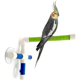 admecoo Portable Suction Cup Bird Window and Shower Perch Toy for Bird Parrot Macaw Cockatoo African Greys Budgies Parakeet Bath Perch Toy