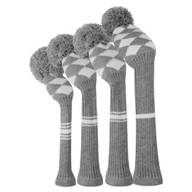 Scott Edward Knitted Golf Headgear, 4 Pieces, Handmade, Suitable for Drivers and Fairway Woods, with a Long Neck Pom Pom Golf Club Headgear Set