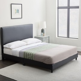 Edenbrook Platform Bed with Headboard – No Box Spring Needed – Faux Leather Upholstered Platform Bed Frame – Low Profile, Twin, Black