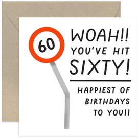 Old English Co. Funny 60th Birthday Card for Him or Her - Speed Road Sign Sixtieth Birthday Card for Men and Women - Hilarious Age Milestone Card | Blank Inside Envelope