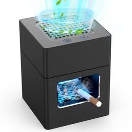 Rechargeable Mini Ashtray with Lid,Detachable Ash tray with Lighter,Aluminum Smokeless Trash Can with USB Line,Portable Ashtray with LED Blue Light (Black)