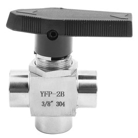 3-Way Ball Valve Made of 304 Stainless Steel, BSPP Internal Thread for Water, Gas, Oil, Fuel Line, Flow Control (BSPP 3/8 in)