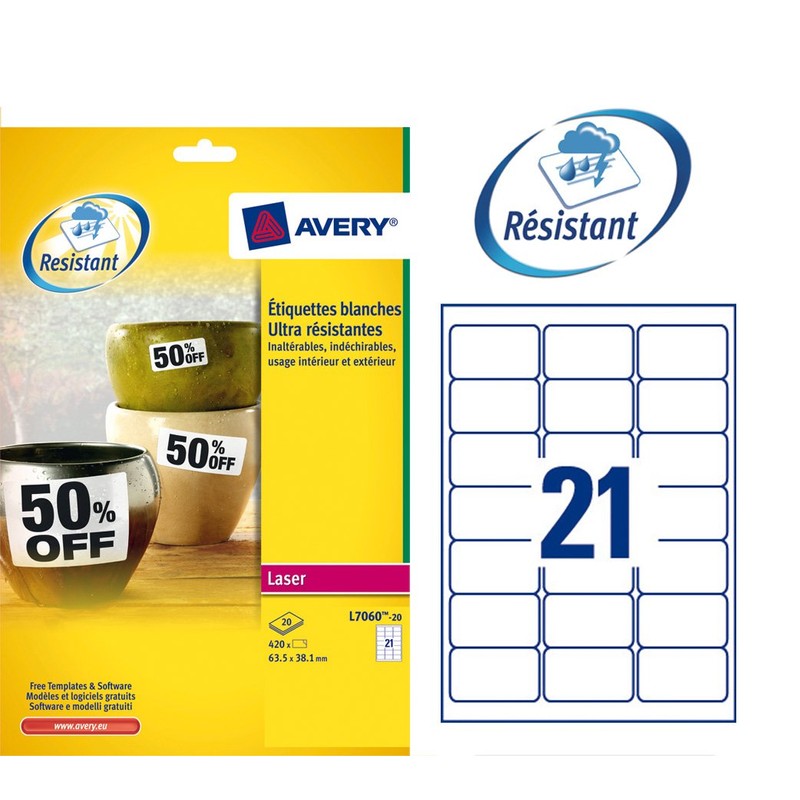 Avery Dennison Heavy Duty Labels Laser 21 per Sheet 63.5x38.1mm