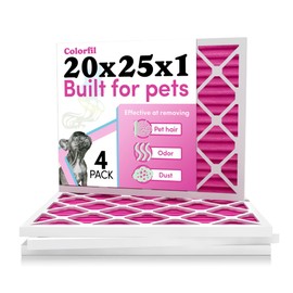 20x25x1 Air Filter by Colorfil | Color Changing Filters for Cat and Dog Odor | MERV 8 Furnace AC Filter for Pet Hair and Dust | 19.5"x24.5"x0.75" Exact Size | Pack of 4