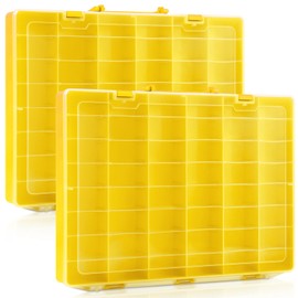 Juexica 2 Pcs 48 Grids Clear Plastic Organizer Box with Removable Dividers Toy Collector Box Transparent Compartment Container Storage for Toy Jewelry Craft Bead (Box Only)(Yellow)