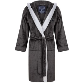 Tokyo Laundry Men's Soft Fleece Hooded Two Tone Dressing Gown - Dark Grey - M
