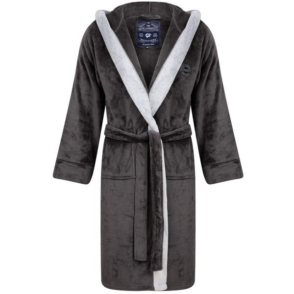 Tokyo Laundry Men's Soft Fleece Hooded Two Tone Dressing Gown