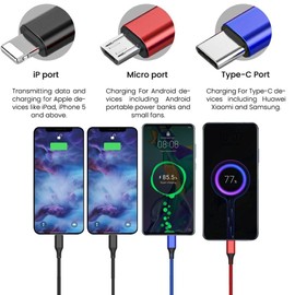 USAMS Multi Charging Cable 2Pack 4FT 4 in 1 Two Type-C Port Nylon Braided Multiple USB Fast Charging Cord Adapter Type C Micro USB Port Connectors Compatible Cell Phones Tablets (10, 4FT)