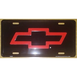 Vintage Chevy License Plate Red Bowtie Bow-Tie Embossed Auto Tag Metal Old Stock