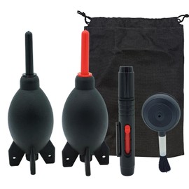 Lens Cleaning Kit Contains 2 Pcs Rubber Rocket Air Blower Duster, Lens Cleaning Pen, Blower Brush Dust Cleaner and Carrying Pouch, for Lens, Camera, SLR, Telescope, Magnifying Glass, Phone
