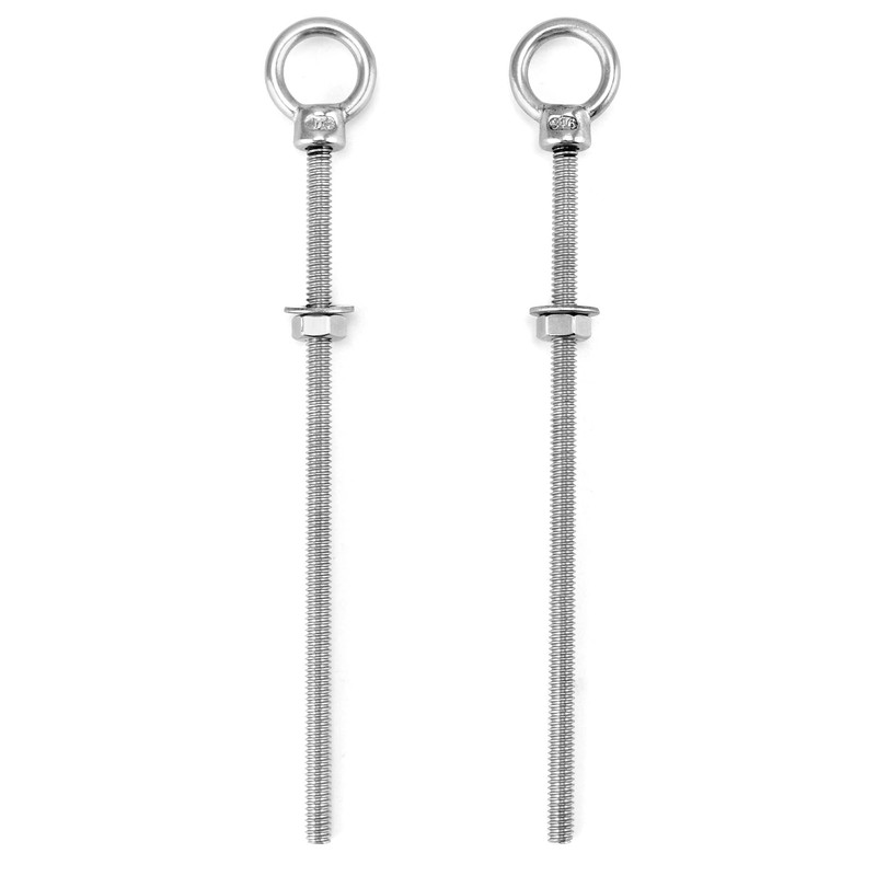 QWORK Threaded Eyebolts, 10 Pack 1/4" x 6" Long Stainless