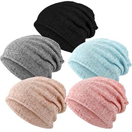 SATINIOR 5 Pieces Women's Slouchy Beanie Hat Baggy Skull Sleep Cap Stretch Turban Headwear Head Wrap Cap Scarf, Shown, 10.53 x 10.92 Inch (Pure Color Style)