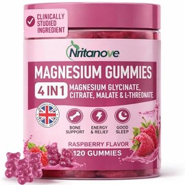 Suger Free Magnesium Glycinate Gummies Raspberry for Adults 2200mg Blend 120 Gummies High Absorption 252.6mg Elemental Magnesium from Citrate Malate Glycinate for Sleep Relaxation & Muscle Support