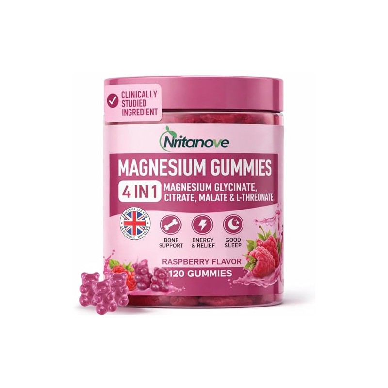 Suger Free Magnesium Glycinate Gummies Raspberry for Adults 2200mg Blend