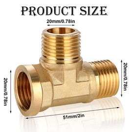 1/2 inch T-piece, 2 pieces brass T-piece 1/2 inch, 1/2 inch brass T-piece 90°, AGxAGxIG T-piece water connection, G1/2 inch T-piece made of brass, DN15 brass fitting suitable for drinking water