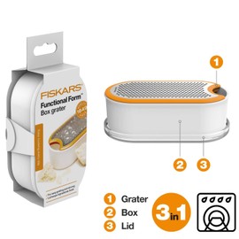 Fiskars Box Grater, With Container, Dimensions: 16.8 x 9.0 cm, Metal/Synthetic Material, Functional Form, 1019530