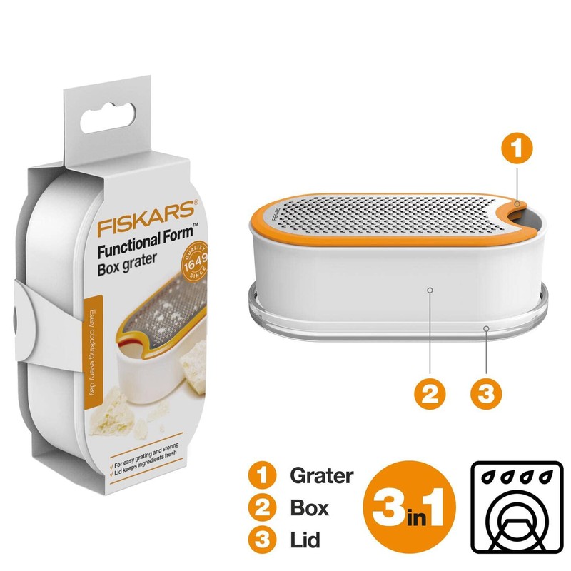 Fiskars Box Grater, With Container, Dimensions: 16.8 x 9.0 cm,