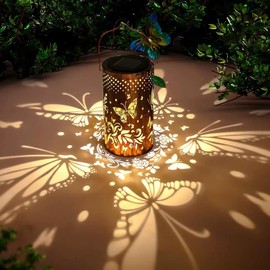 FUJUHAI Solar Lights Outdoor Hanging Decorative, Butterfly Metal Decor Lantern Waterproof Outdoor LED Decorative Garden Light for Patio, Porch, Deck, Yard Gift for Ladies,Bronze Gifts.