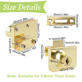 UFURMATE Glass Cabinet Lock, 2Pcs Zinc Alloy Double Glass Door Lock Cabinet Glass Door Double Latch with Alike Key Double Open Lock for 5-8mm Thick Glass Cabinet Door (Bright Gold)