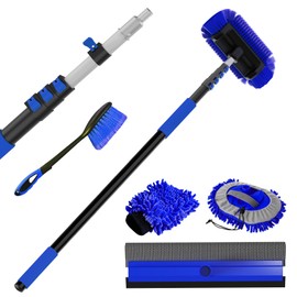 AgiiMan Car Wash Brush with Long Handle, 1.4-4.4FT Telescoping Car Cleaning Kit, Soft Bristle RV Wash Brush and Car Wash Mop for Car Truck SUV RV Boat Solar Panel House Siding Exterior Washing