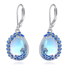 DAYLINLOVE Peacock Earrings 925 Sterling Silver Moonstone Earrings Peacock Moonstone Jewellery Gifts for Women Mother Friends Girls, Sterling Silver, No Gemstone